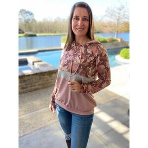 Camouflage Color Block Contrast Hoodie Pink 5020